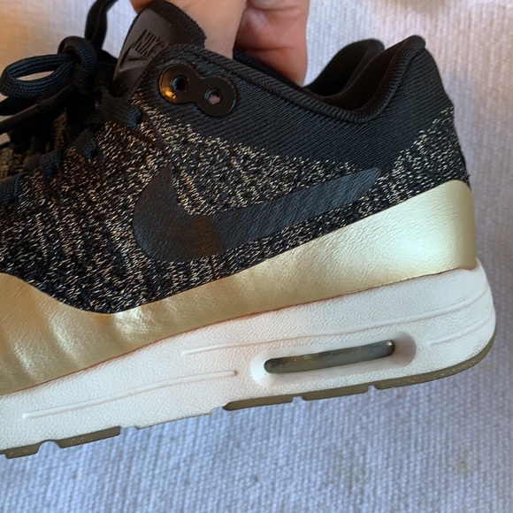 Nike Air Max 1 Ultra Flyknit Metallic Gold Sneakers - Picture 7 of 14